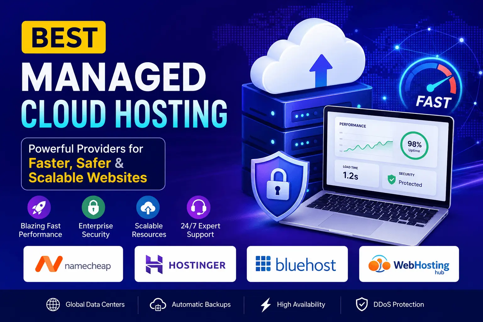 Best Managed Cloud Hosting comparison featuring Hostinger, Namecheap, Bluehost, and WebHostingHub