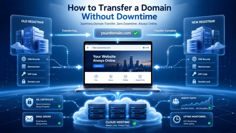 How to transfer a domain without downtime using secure DNS, domain transfer, hosting, and SSL migration steps